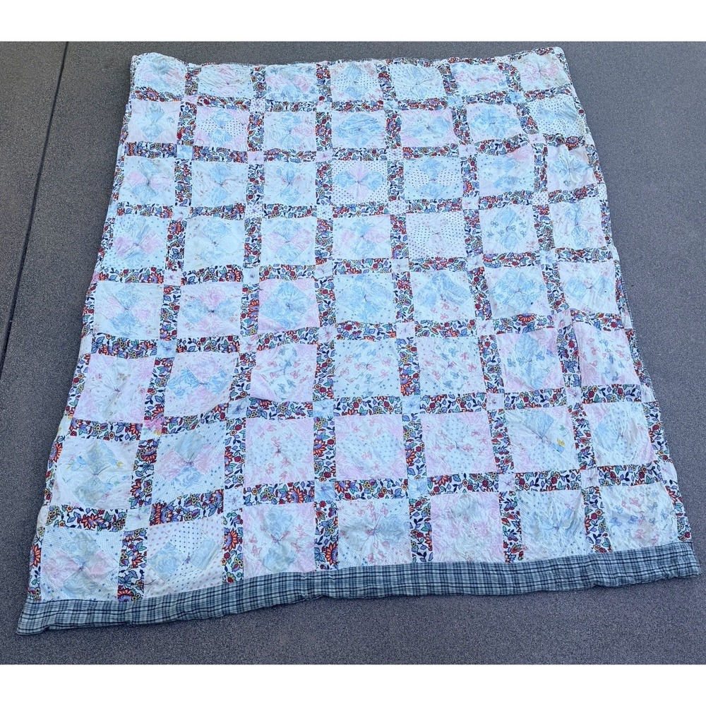 Vintage Farm Quilt- Flannel  78"x67" Floral Plaid Back